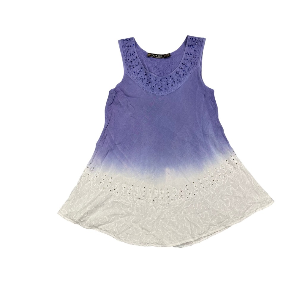 Raya Sun Purple Ombre Beaded Embroidered Tunic Tank Top Small Boho Sleeveless